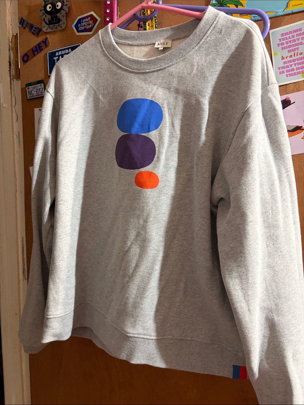 KULE Grey Crewneck oversized Sweater with Blue Graphic